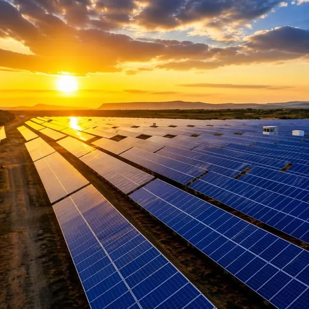 Solar farm at sunset