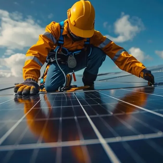 Technician working on a solar panel installation